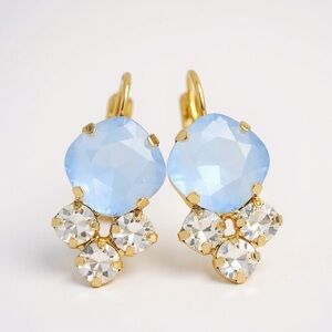 Anthropologie gold earrings opal blue rhinestone crystal drop earrings